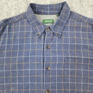 Orvis Shirt Mens XL Blue Windowpane Regent Flannel Classic Long Sleeve Button
